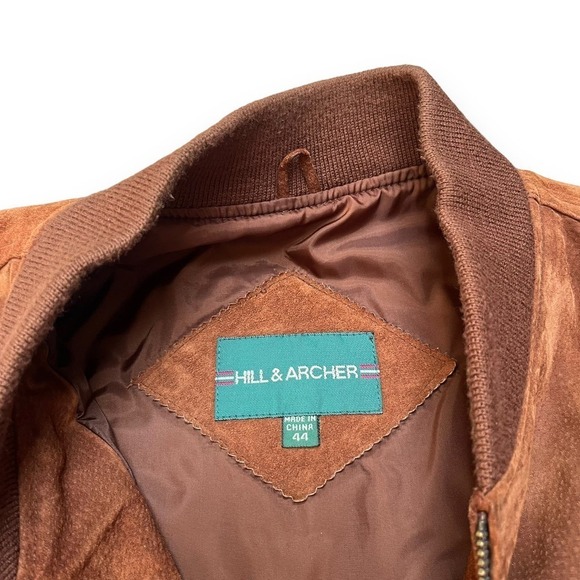 Vintage Hill Archer Jacket Mens 44 Brown Suede Leather Bomber - Picture 3 of 11